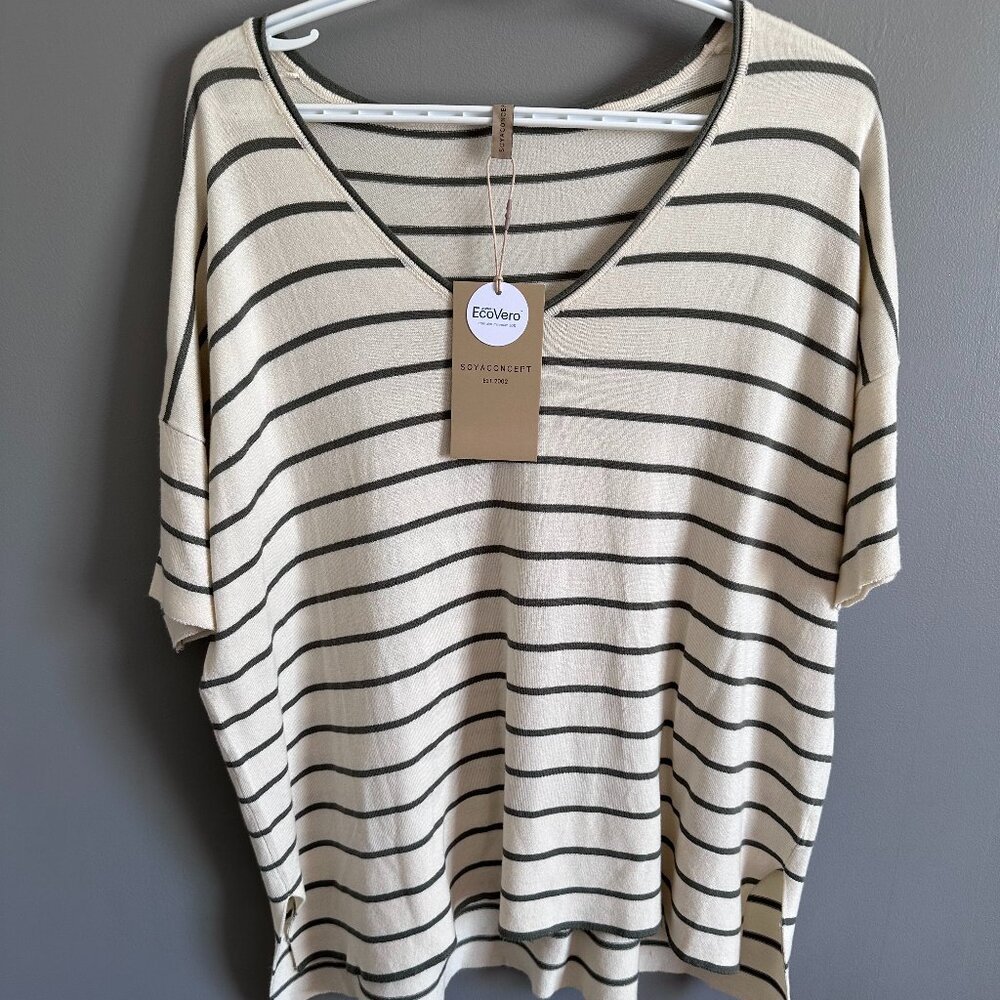 SoyaConcept light weight knit shirt - Cream with grey green strip NWT